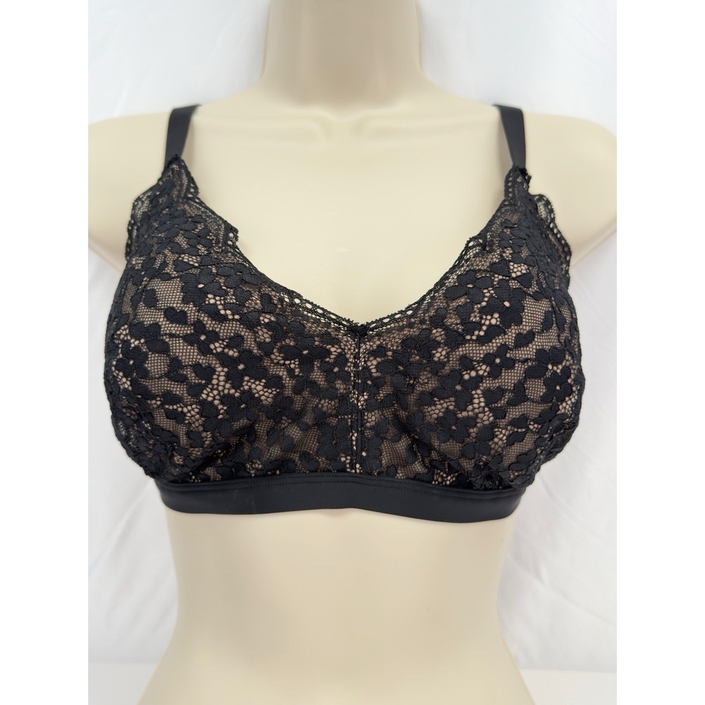 Warner's Lace Escape Wire-Free Bralette Black Floral Lace Size XL RP3391A